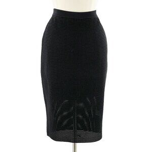 NWOT Alberto Makali Laser Cut Perforated Black Knit Midi Pencil Skirt Large